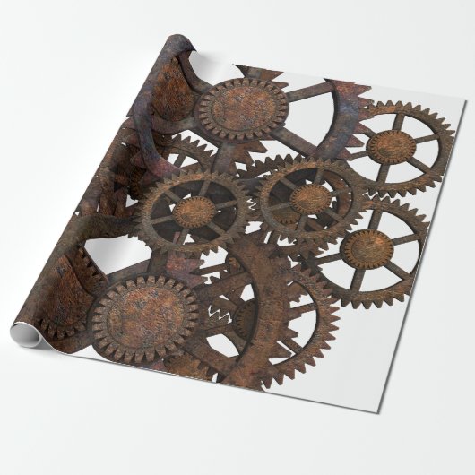 Rusty Steampunk Metal Gears Cadeaupapier (Uitgerold)