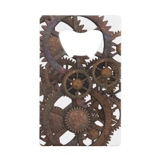 Rusty Steampunk Metal Gears Creditkaart Flessenopener (Voorkant)