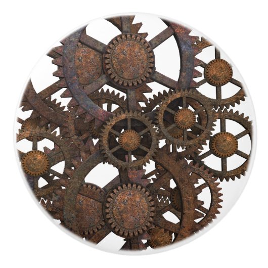 Rusty Steampunk Metal Gears Keramische Knop (Voorkant)