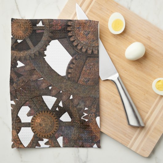 Rusty Steampunk Metal Gears Theedoek (Quarter Fold)