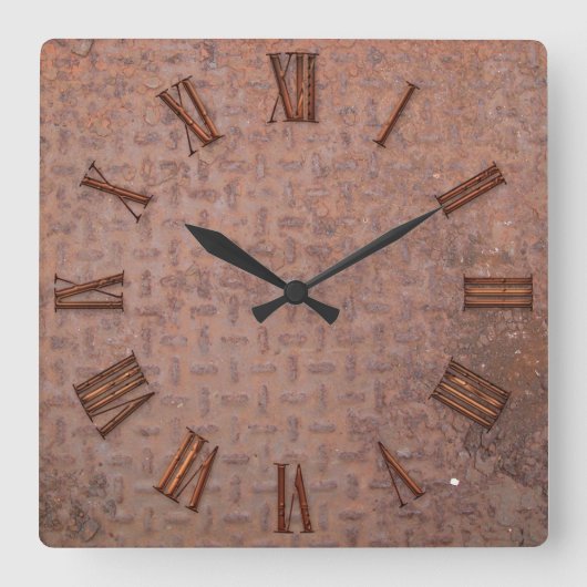 Rusty Steel-plated Metal-look Wall Clock Vierkante Klok (Voorkant)