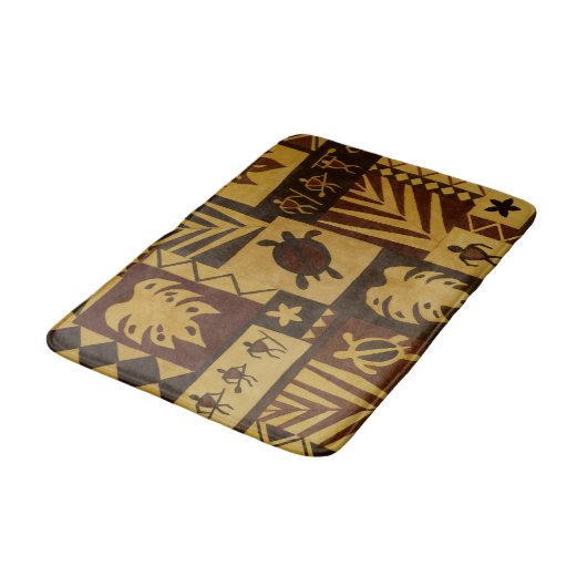 Rusty Tapa Hawaiian Petroglyph Warrior Bath Mat (Gekanteld)