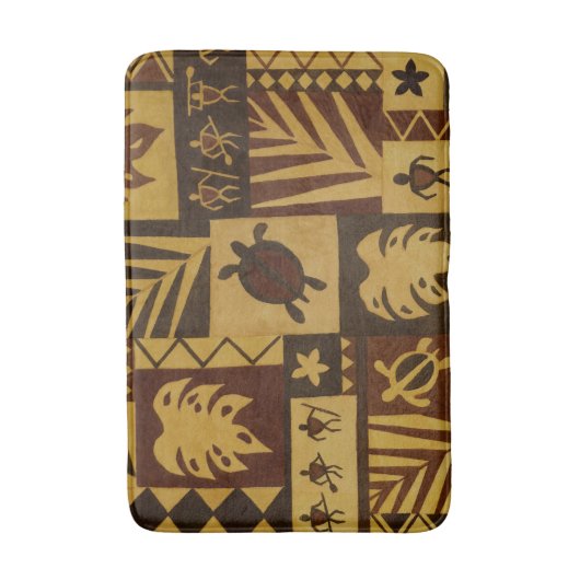 Rusty Tapa Hawaiian Petroglyph Warrior Bath Mat (Voorkant Verticaal)