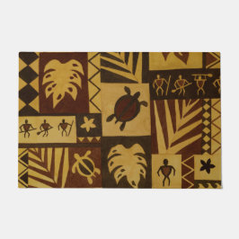 Rusty Tapa Hawaiian Petroglyph Warrior Deuren Mat