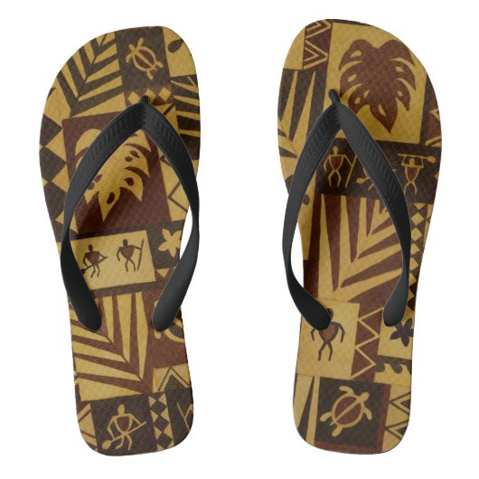 Rusty Tapa Hawaiian Petroglyph Warriors Teenslippe Teenslippers (Voetbed)