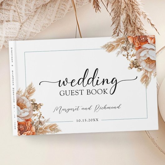 Rusty Terracotta Peony Floral Wedding Guest Book Gastenboek