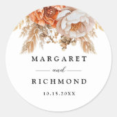 Rusty Terracotta Peony Floral Wedding Ronde Sticker (Voorkant)