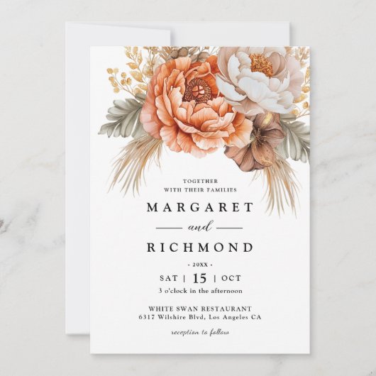 Rusty Terracotta Peony Waterverf Floral Wedding Kaart (Voorkant)