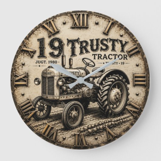Rusty Tractor Vintage Farm Grote Klok (Voorkant)