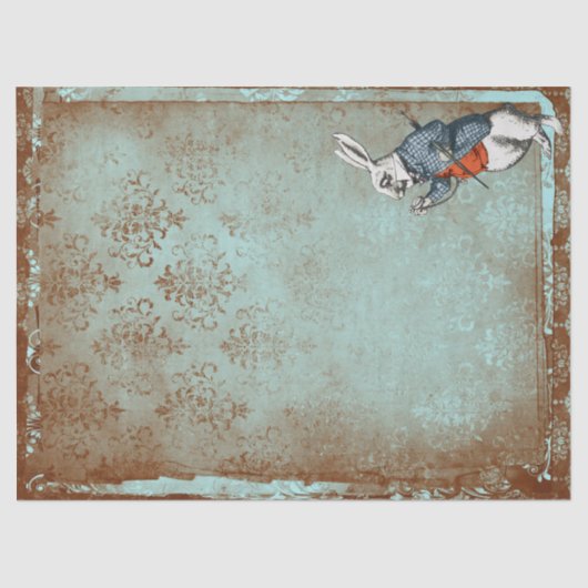 Rusty Turqouise White Rabbit Alice in Wonderland Tissuepapier (Voorkant)