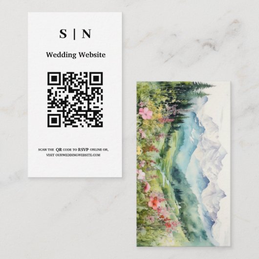 Rusty Wildflower & Mountain Online RSVP QR Code Informatiekaartje (Voorkant / Achterkant)