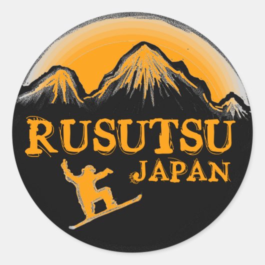 Rusutsu Japan oranje snowboarder stickers (Voorkant)