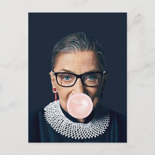 Ruth Bader Ginsburg Blaast Roze Kauwgom Briefkaart (Voorkant)