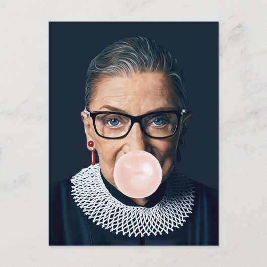 Ruth Bader Ginsburg Blaast Roze Kauwgom Briefkaart (Voorkant)