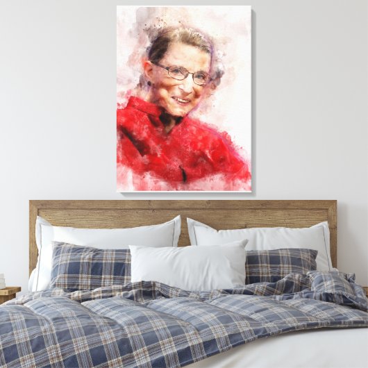 Ruth Bader Ginsburg Lachende Waterverf Portret R Canvas Afdruk (Insitu (Slaapkamer))