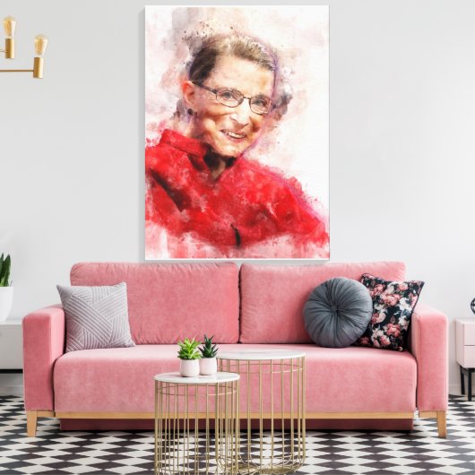 Ruth Bader Ginsburg Lachende Waterverf Portret R Canvas Afdruk (Insitu (Woonkamer))