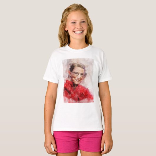 Ruth Bader Ginsburg Lachende Waterverf Portret R T-shirt (Voorkant volledig)
