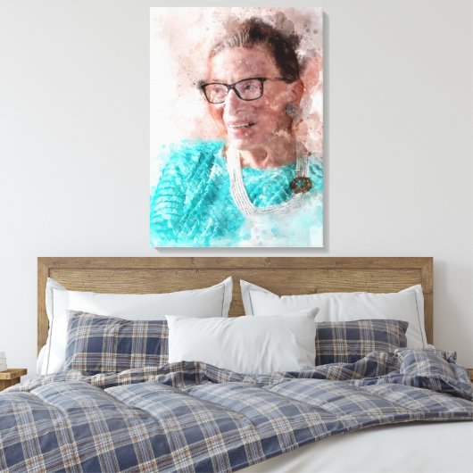 Ruth Bader Ginsburg Lachende Waterverf Portret T Canvas Afdruk (Insitu (Slaapkamer))