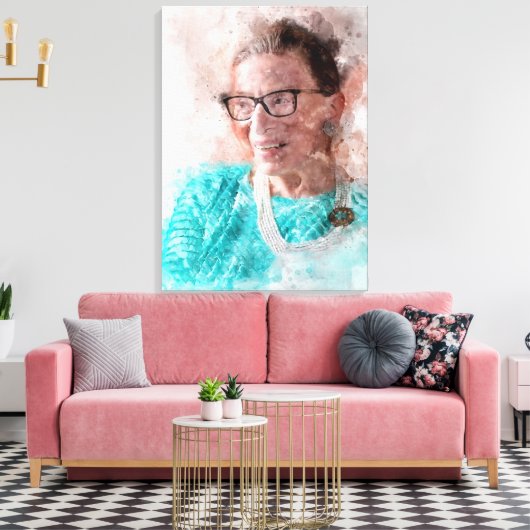 Ruth Bader Ginsburg Lachende Waterverf Portret T Canvas Afdruk (Insitu (Woonkamer))