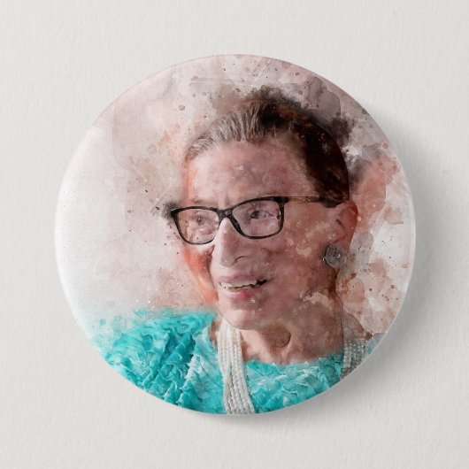 Ruth Bader Ginsburg Lachende Waterverf Portret T Ronde Button 7,6 Cm (Voorkant)