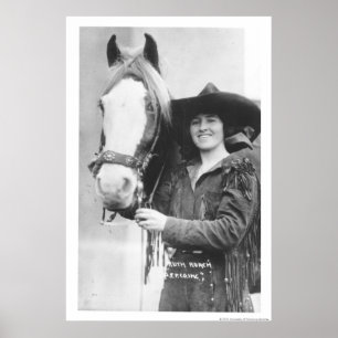 Ruth Roach en haar paard. Poster