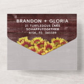 Rutherford herfst zonnebloemen op hek bruiloft all in one uitnodiging (Achterkant)