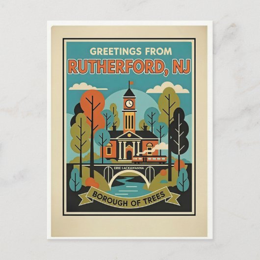 Rutherford NJ Borough of Trees Retro  Briefkaart (Voorkant)
