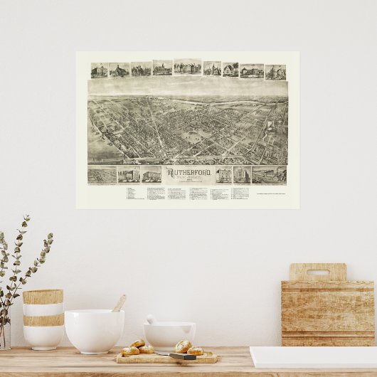 Rutherford, NJ Panoramic Map - 1904 Poster (Keuken)