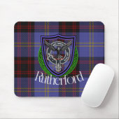Rutherford Schotse Clan Tartan en Wapenembleem Muismat (Met muis)