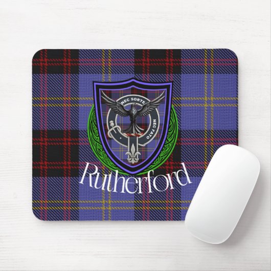 Rutherford Schotse Clan Tartan en Wapenembleem Muismat (Met muis)