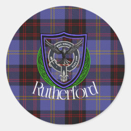 Rutherford Schotse Clan Tartan & Wapen Ronde Sticker