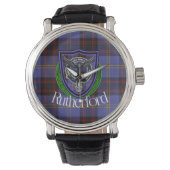Rutherford Schotse Clan Tartan & Wapenembleem Horloge (Voorkant)