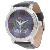 Rutherford Schotse Clan Tartan & Wapenembleem Horloge (Gekanteld)