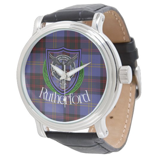 Rutherford Schotse Clan Tartan & Wapenembleem Horloge (Gekanteld)