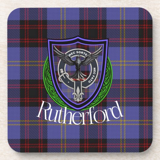 Rutherford Scottish Clan Tartan & Crest Bier Onderzetter (Voorkant)