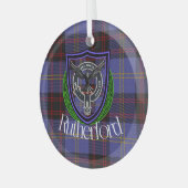 Rutherford Scottish Clan Tartan & Crest Glas Ornament (Voorkant links)