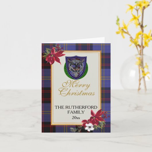 Rutherford Scottish Clan Tartan & Crest Kaart (Gele Bloem)