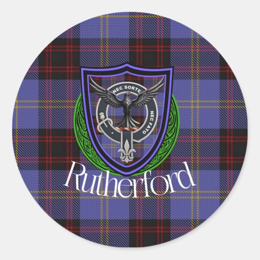 Rutherford Scottish Clan Tartan & Crest Ronde Sticker (Voorkant)