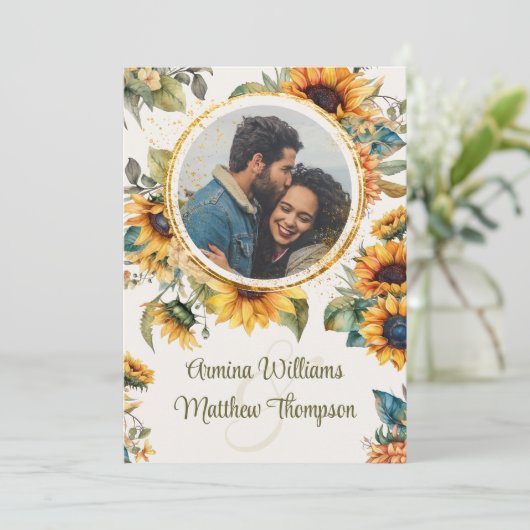 Rutherford Zonneschijn Crème Foto Bruiloft Kaart (Staand voorkant)