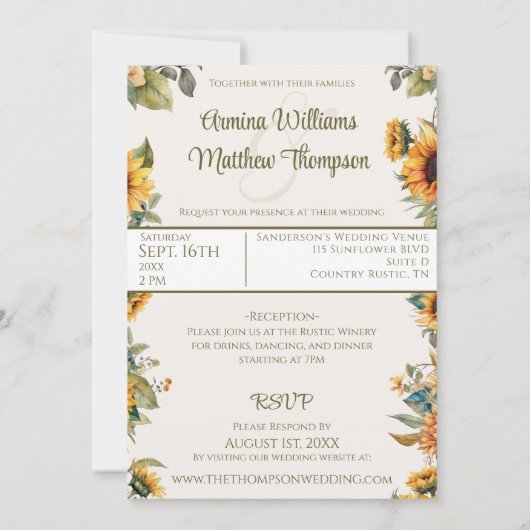 Rutherford Zonneschijn Crème Foto Bruiloft Kaart (Achterkant)