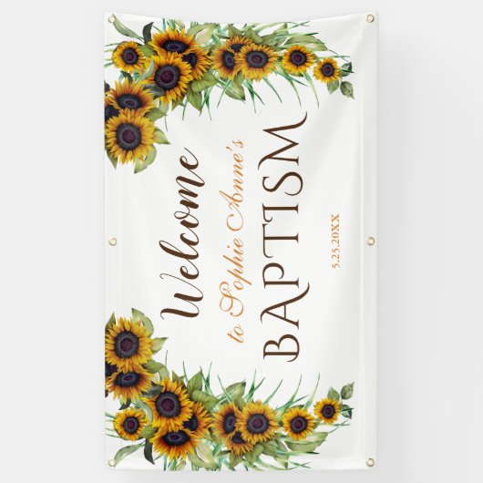 Rutherfordieke Zonnebloem Meisje Doop Welkom Bord Spandoek (Verticaal)