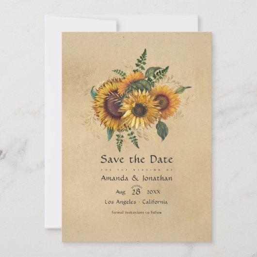 Rutherfordige Zonnebloem Bruiloft Save The Date (Voorkant)