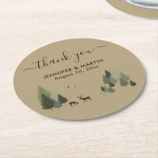Rutic Forest Wedding Paper Onderzetter Doe en Buck (Gebogen)