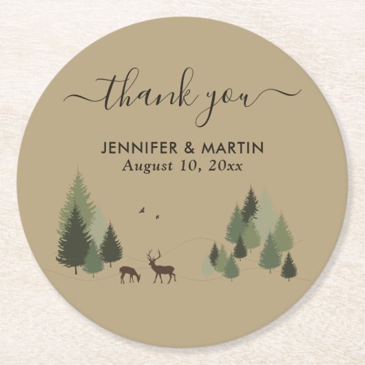 Rutic Forest Wedding Paper Onderzetter Doe en Buck (Voorkant)
