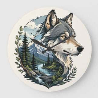 Rutic wolf Natuur Scenische wand Klok 