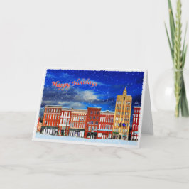 Rutland Vermont op een winteravond Feestdagen Kaart