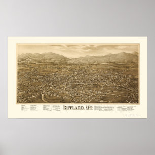 Rutland, VT Panoramische Kaart - 1885 Poster