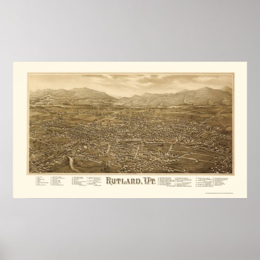 Rutland, VT Panoramische Kaart - 1885 Poster (Voorkant)