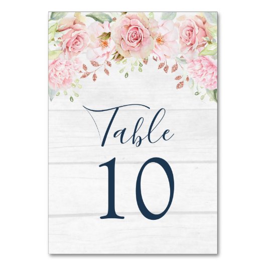 Rutsic Pink Floral Wedding Table Number Cards Kaart (Voorkant)
