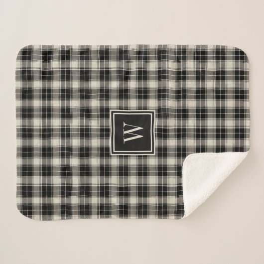 Rutstic Black Pset Pattern met Monogram Sherpa Deken (Voorkant (horizontaal))